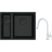 Franke Maris MRG 160-34-15SBL zlewozmywak 52x40 cm Fragranite czarny mat  z baterią kuchenną Lina biały polarny (1250697756, 1150626081)