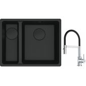 Franke Maris MRG 160-34-15SBL zlewozmywak 52x40 cm Fragranite czarny mat  z baterią kuchenną Lina chrom/czarny (1250697756, 1150626085)