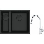 Franke Maris MRG 160-34-15SBL zlewozmywak 52x40 cm Fragranite czarny mat  z baterią kuchenną Lina chrom (1250697756, 1150693229)