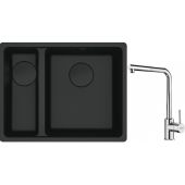 Franke Maris MRG 160-34-15SBL zlewozmywak 52x40 cm Fragranite czarny mat  z baterią kuchenną Sirius Side chrom (1250697756, 1150668280)