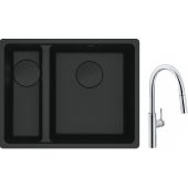 Franke Maris MRG 160-34-15SBL zlewozmywak 52x40 cm Fragranite czarny mat  z baterią kuchenną Pescara L Slide-In chrom (1250697756, 1150538940)