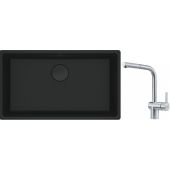 Franke Maris MRG 110-72 zlewozmywak 72x40 cm Fragranite czarny mat z baterią kuchenną Atlas stal szlachetna (1250697757, 1150521439)