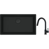 Franke Maris MRG 110-72 zlewozmywak 72x40 cm Fragranite czarny mat z baterią kuchenną Lina czarny mat (1250697757, 1150626053)