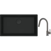Franke Maris MRG 110-72 zlewozmywak 72x40 cm Fragranite czarny mat z baterią kuchenną Lina kamienny szary (1250697757, 1150626057)