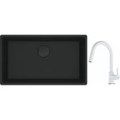 Franke Maris MRG 110-72 zlewozmywak 72x40 cm Fragranite czarny mat z baterią kuchenną Lina biały polarny (1250697757, 1150626081)