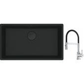 Franke Maris MRG 110-72 zlewozmywak 72x40 cm Fragranite czarny mat z baterią kuchenną Lina chrom/czarny (1250697757, 1150626085)