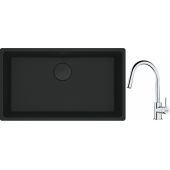 Franke Maris MRG 110-72 zlewozmywak 72x40 cm Fragranite czarny mat z baterią kuchenną Lina chrom (1250697757, 1150693229)