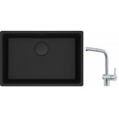 Franke Maris MRG 110-62 zlewozmywak 62x40 cm Fragranite czarny mat z baterią kuchenną Atlas stal szlachetna (1250697758, 1150521439)
