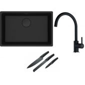 Franke Maris MRG 110-62 zlewozmywak 62x40 cm Fragranite czarny mat z baterią kuchenną Lina onyx (1250697758, 1150626020)