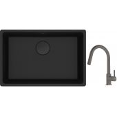 Franke Maris MRG 110-62 zlewozmywak 62x40 cm Fragranite czarny mat z baterią kuchenną Lina kamienny szary (1250697758, 1150626057)