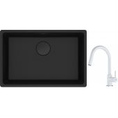 Franke Maris MRG 110-62 zlewozmywak 62x40 cm Fragranite czarny mat z baterią kuchenną Lina biały polarny (1250697758, 1150626081)