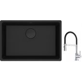 Franke Maris MRG 110-62 zlewozmywak 62x40 cm Fragranite czarny mat z baterią kuchenną Lina chrom/czarny (1250697758, 1150626085)