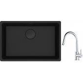 Franke Maris MRG 110-62 zlewozmywak 62x40 cm Fragranite czarny mat z baterią kuchenną Lina chrom (1250697758, 1150693229)