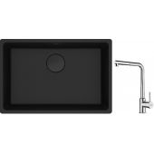 Franke Maris MRG 110-62 zlewozmywak 62x40 cm Fragranite czarny mat z baterią kuchenną Sirius Side chrom (1250697758, 1150668280)