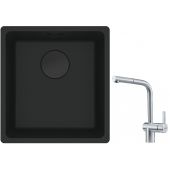 Franke Maris MRG 110-37 zlewozmywak 40x37 cm Fragranit + czarny mat z baterią kuchenną Atlas stal szlachetna (1250697760, 1150521439)