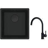 Franke Maris MRG 110-37 zlewozmywak 40x37 cm Fragranit + czarny mat z baterią kuchenną Lina onyx (1250697760, 1150626020)