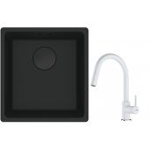 Franke Maris MRG 110-37 zlewozmywak 40x37 cm Fragranit + czarny mat z baterią kuchenną Lina biały polarny (1250697760, 1150626081)
