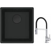 Franke Maris MRG 110-37 zlewozmywak 40x37 cm Fragranit + czarny mat z baterią kuchenną Lina chrom/czarny (1250697760, 1150626085)