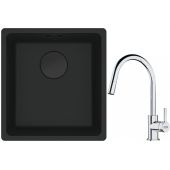 Franke Maris MRG 110-37 zlewozmywak 40x37 cm Fragranit + czarny mat z baterią kuchenną Lina chrom (1250697760, 1150693229)