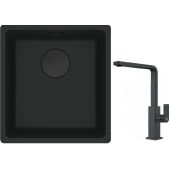Franke Maris MRG 110-37 zlewozmywak 40x37 cm Fragranit + czarny mat z baterią kuchenną Mythos czarna stal szlachetna (1250697760, 1150550441)