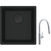 Franke Maris MRG 110-37 zlewozmywak 40x37 cm Fragranit + czarny mat z baterią kuchenną Pescara L Slide-In chrom (1250697760, 1150538940)