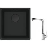 Franke Maris MRG 110-37 zlewozmywak 40x37 cm Fragranit + czarny mat z baterią kuchenną Sirius Side chrom (1250697760, 1150668280)