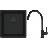 Franke Maris MRG 110-37 zlewozmywak 40x37 cm Fragranit + czarny mat z baterią kuchenną Lina (1250697760, 1150626019)