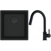 Franke Maris MRG 110-37 zlewozmywak 40x37 cm Fragranit + czarny mat z baterią kuchenną Lina onyx (1250697760, 1150626055)