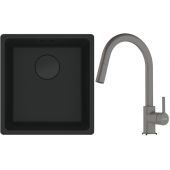 Franke Maris MRG 110-37 zlewozmywak 40x37 cm Fragranit + czarny mat z baterią kuchenną Lina kamienny szary (1250697760, 1150626057)