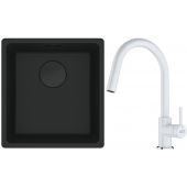 Franke Maris MRG 110-37 zlewozmywak 40x37 cm Fragranit + czarny mat z baterią kuchenną Lina biały polarny (1250697760, 1150626081)