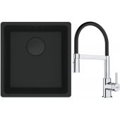 Franke Maris MRG 110-37 zlewozmywak 40x37 cm Fragranit + czarny mat z baterią kuchenną Lina chrom/czarny (1250697760, 1150626085)