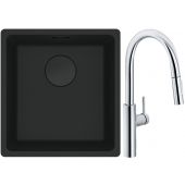 Franke Maris MRG 110-37 zlewozmywak 40x37 cm Fragranit + czarny mat z baterią kuchenną Pescara L Slide-In chrom (1250697760, 1150538940)