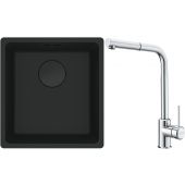 Franke Maris MRG 110-37 zlewozmywak 40x37 cm Fragranit + czarny mat z baterią kuchenną Sirius Side chrom (1250697760, 1150668280)