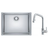 Zestaw Franke Maris zlewozmywak stalowy 50x40 cm z baterią kuchenną Kubus Pull-Out jedwab/stal (1220543996, 1150529207)