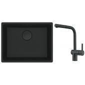 Zestaw Franke Maris zlewozmywak granitowy 52x40 cm z baterią kuchenną Atlas Neo czarny mat/czarna stal szlachetna (1250697759, 1150550427)