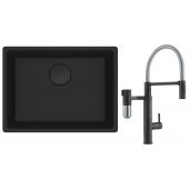 Zestaw Franke Maris zlewozmywak granitowy 52x40 cm z baterią kuchenną Vital Semi-Pro czarny mat/czarny mat stal (1250697759, 1200621313)