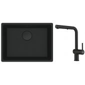 Zestaw Franke Maris zlewozmywak granitowy 52x40 cm z baterią kuchenną Active czarny mat (1250697759, 1150653382)
