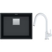 Franke Kanon KNG 110-52 zlewozmywak 52x42 cm Fragranite onyx z baterią kuchenną Lina Pull-Out biały polarny (1250528612, 1150626081)
