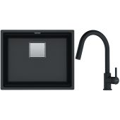 Franke Kanon KNG 110-52 zlewozmywak 52x42 cm Fragranite onyx z baterią kuchenną Lina Pull-Out czarny mat (1250528612, 1150626053)