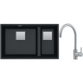 Franke Kanon KNG 120 zlewozmywak 76x46 cm Fragranite onyx z baterią kuchenną Eos Neo stal szlachetna (1250528636, 1150590044)