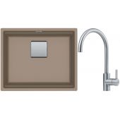 Franke Kanon KNG 110-52 zlewozmywak 52x42 cm Fragranite cappuccino z baterią kuchenną Eos Neo stal szlachetna (1250528613, 1150590044)