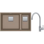 Franke Kanon KNG 120 zlewozmywak 76x46 cm Fragranite cappuccino z baterią kuchenną Eos Neo stal szlachetna (1250528637, 1150590044)