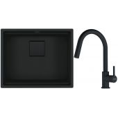 Franke Kanon KNG 110-52 zlewozmywak 56x46 cm Fragranite czarny mat z baterią kuchenną Lina Pull-Out czarny mat (1250721150, 1150626053)