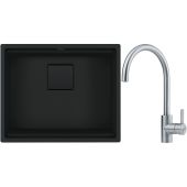 Franke Kanon KNG 110-52 zlewozmywak 56x46 cm Fragranite czarny mat z baterią kuchenną Eos Neo stal szlachetna (1250721150, 1150590044)
