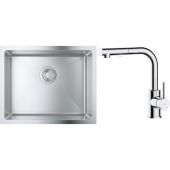 Zestaw Grohe K700 zlewozmywak 50x40 cm z baterią kuchenną Oltens Myvat stal szlachetna/chrom (35205100, 31574SD1)