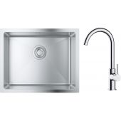 Zestaw Grohe K700 zlewozmywak 50x40 cm z baterią kuchenną Oltens Skafta stal szlachetna/chrom (35206100, 31574SD1)