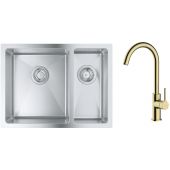 Zestaw Grohe K700 zlewozmywak 59,5x45 cm z baterią kuchenną Oltens Skaft stal szlachetna/złoty połysk (31577SD1, 35206800)