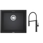 Zestaw Grohe K700 zlewozmywak granitowy 45,7x40,6 cm z baterią kuchenną Oltens Borga czarny granit/czarny mat (35207300, 31653AP0)