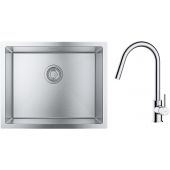 Zestaw Grohe K700 zlewozmywak 55x45 cm z baterią kuchenną Oltens Litla stal szlachetna/chrom (35204100, 31726SD0)