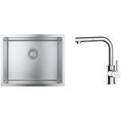 Zestaw Grohe K700 zlewozmywak 55x45 cm z baterią kuchenną Oltens Myvat stal szlachetna/chrom (35205100, 31726SD0)